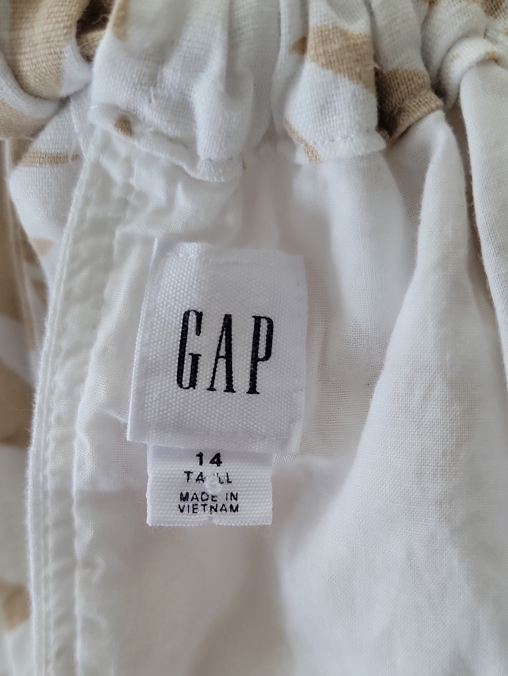 Gap Tan White Linen Tie Back Halter Palm Print Shift Dress Size 14TALL - Picture 6 of 7
